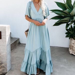NWT: SEAFOAM POCKETED TIERED MAXI DRESS